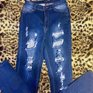 Fashion Nova Distressed Blue Skinny Jeans